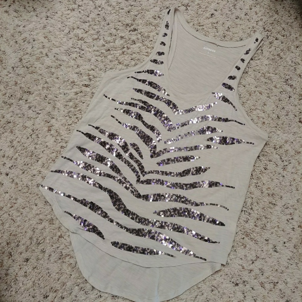 Express zebra sequined beige tank top